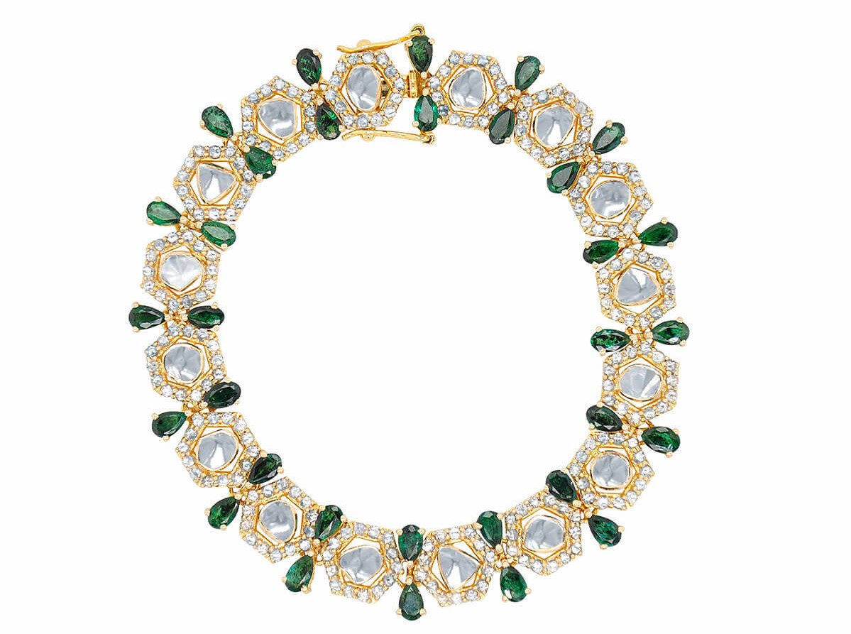 Imposing-Polki-diamond-bracelet-with-emerald